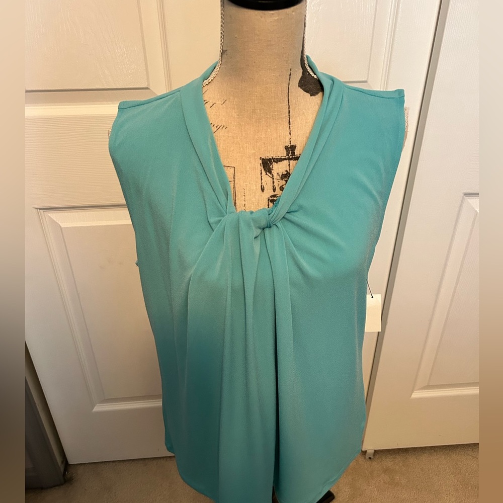 Talbots Aqua Tie-Neck Sleeveless Blouse NWT